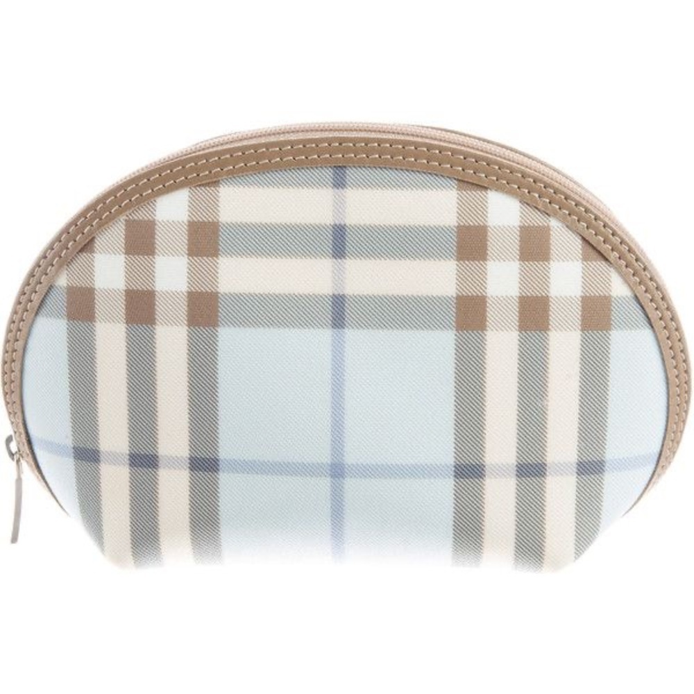 Burberry bag nova check print baby blue tan cream cosmetic case small tote zip